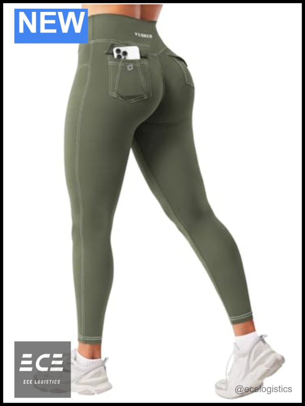 High Waisted Cargo Pocket Leggings Full Length Tummy Control
